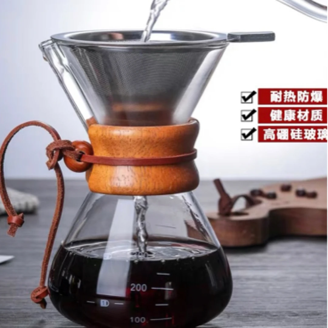 明尚德咖啡壶400ml高硼硅耐热玻璃家用无铅大容量过滤高硼硅玻璃