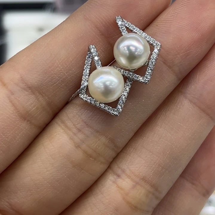 银S925镶嵌耳饰海水珍珠7-8mm91号