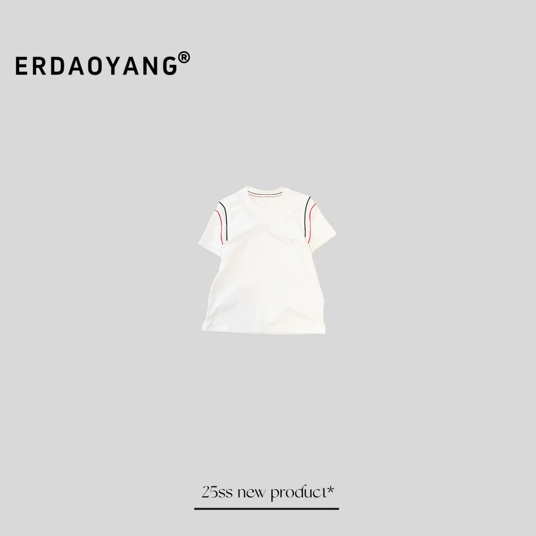 ERDAOYANG "花开半夏" 早春撞色刺绣线条新款短袖DX1037