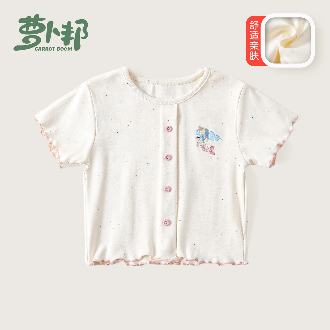 B1596女童t恤短袖25新款三岁宝宝夏日亲肤洋气时髦圆领舒适上衣
