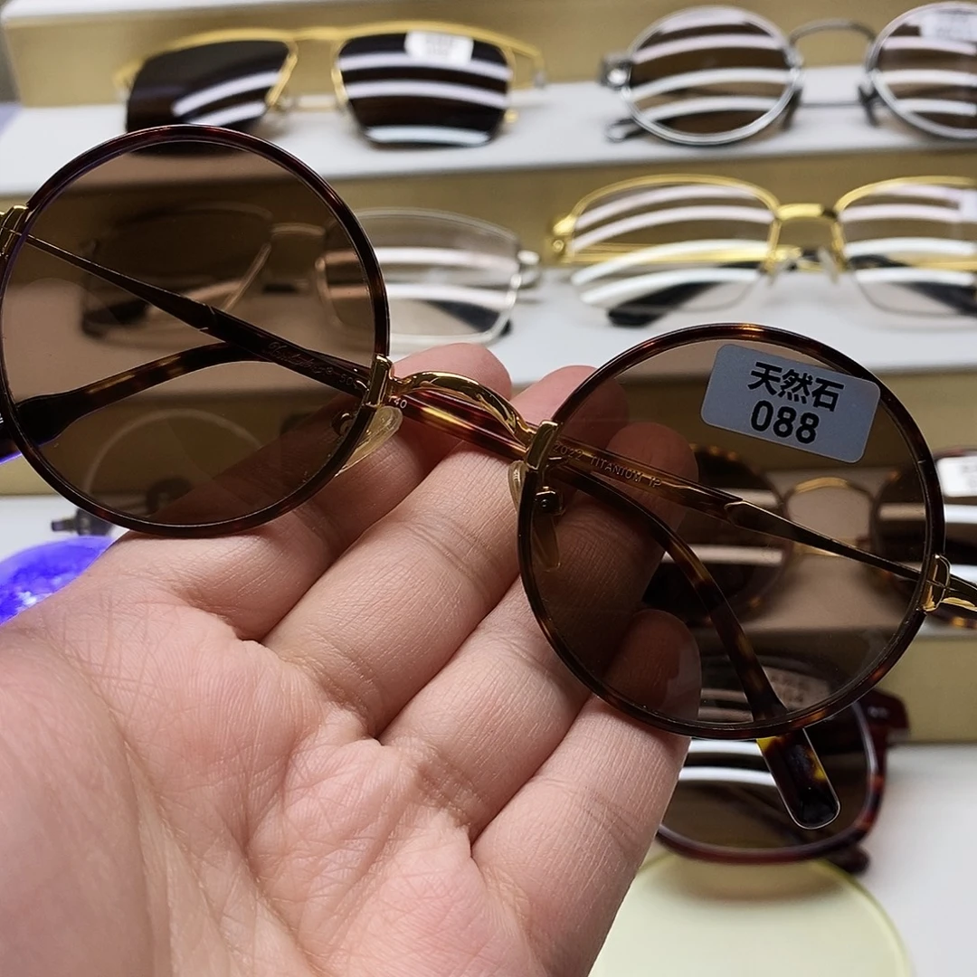 复古圆天然石头镜钛架