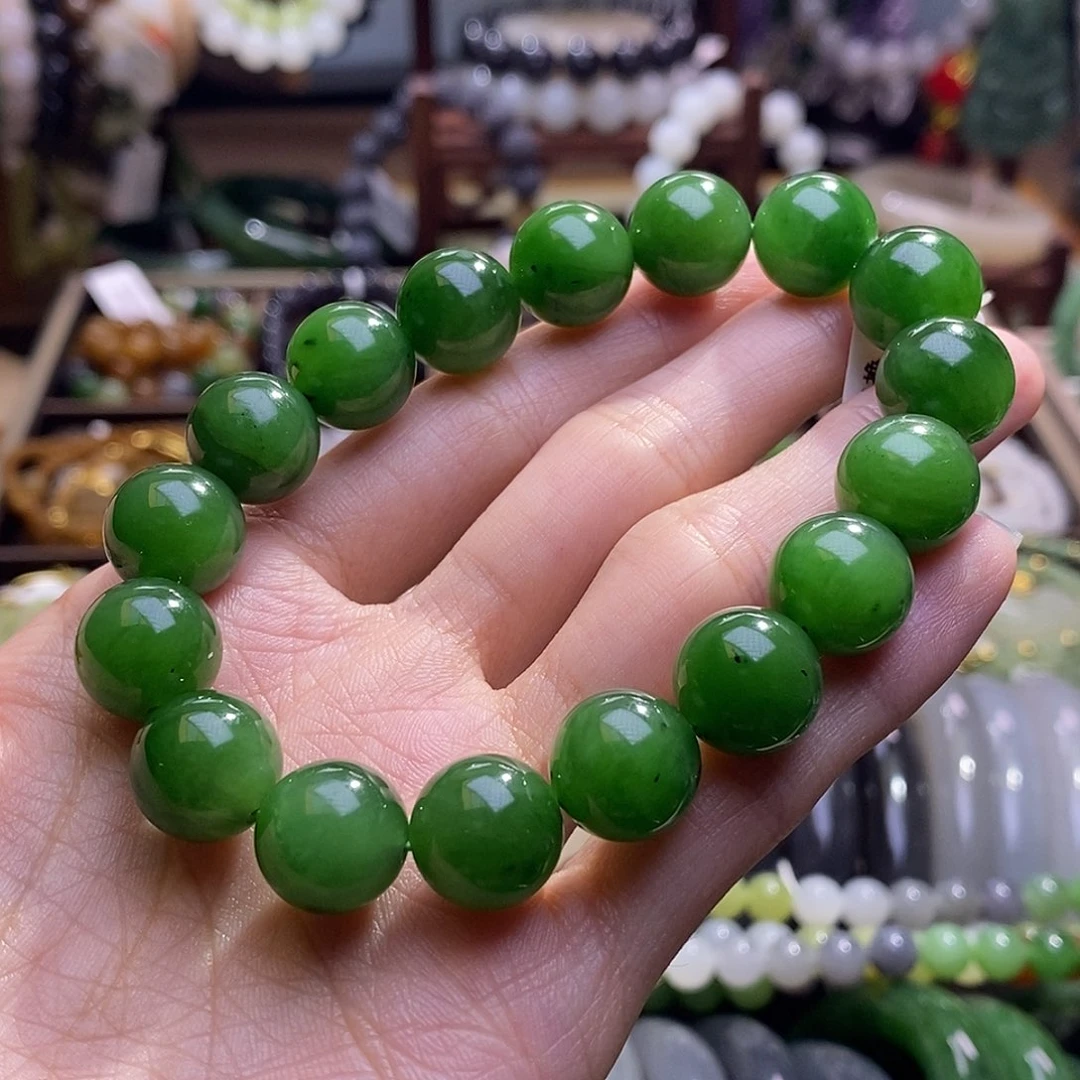 颈饰未镶嵌和田玉碧玉阳绿手串12MM