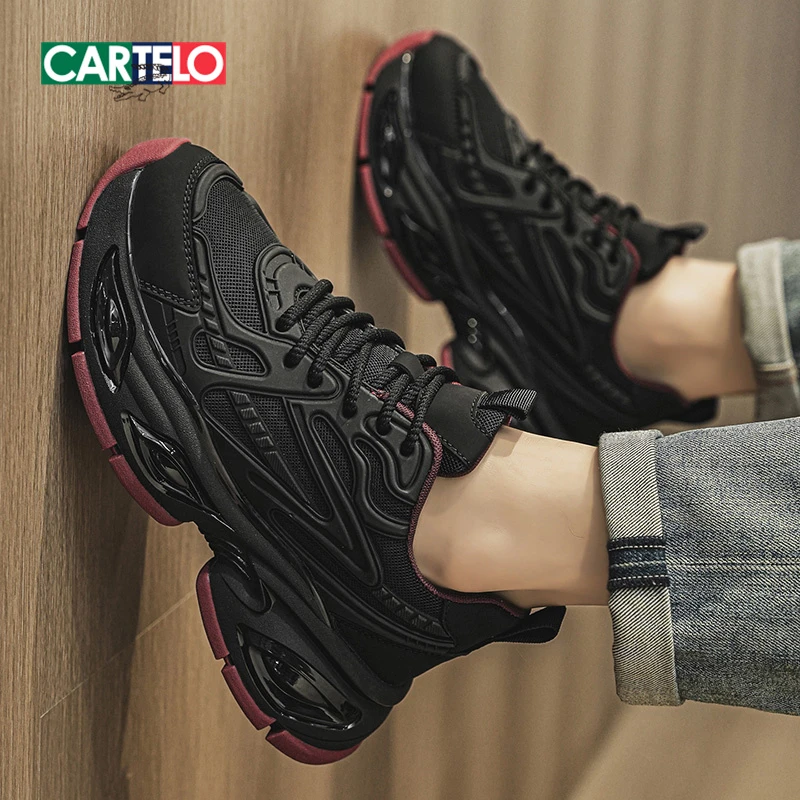 卡帝乐鳄鱼男鞋2025新款冬季轻奢黑武士运动鞋高档厚底增高老爹鞋