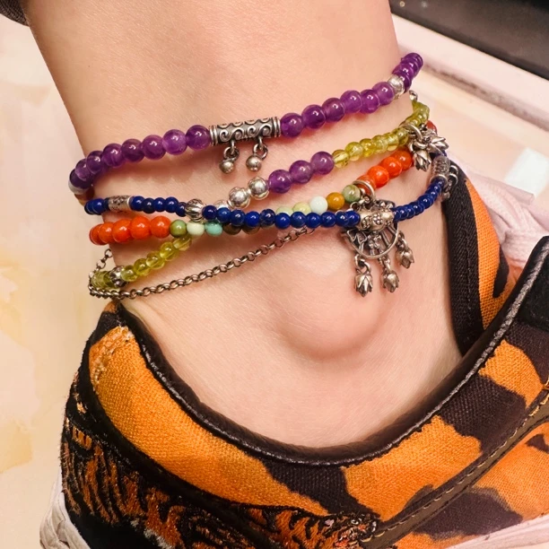 925银脚链 多层串珠波西米亚风少女风女