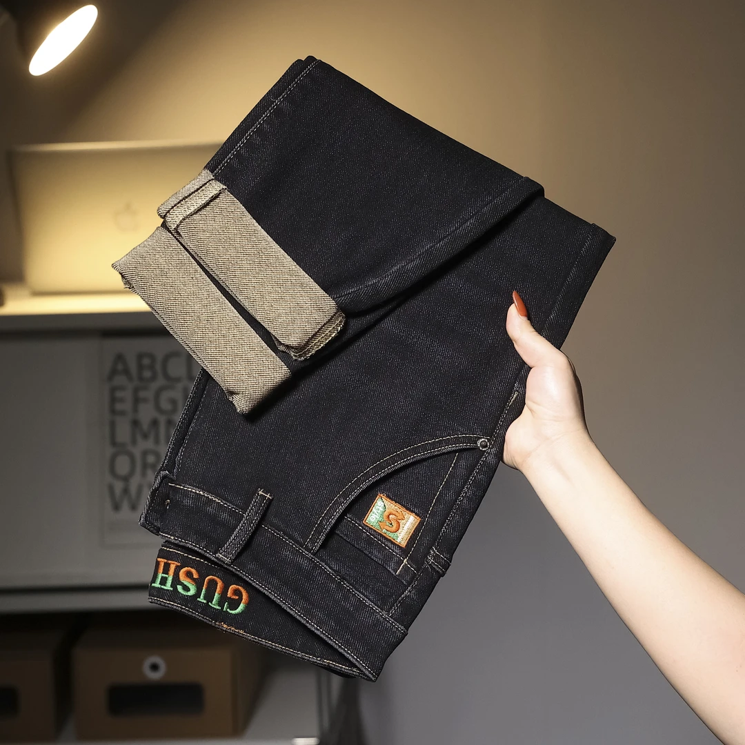 【刺绣斜插口袋牛仔裤】秋冬季新款弹力潮流小直筒水洗超柔长裤-761