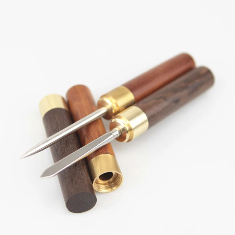 黑檀实木花梨茶砖普洱茶黑茶茶针茶锥茶刀撬茶配件花纹钢茶刀