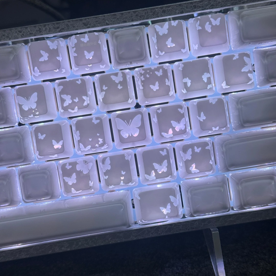 XVX【蝴蝶爱心】键帽白色粉色银色图案透光IMD工艺磁轴键盘帽无刻