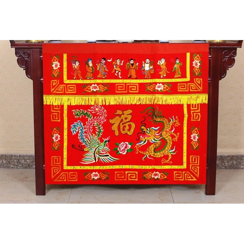 八仙桌围刺绣龙凤桌裙新款乔迁喜庆家用堂桌围闽南潮汕八仙桌布