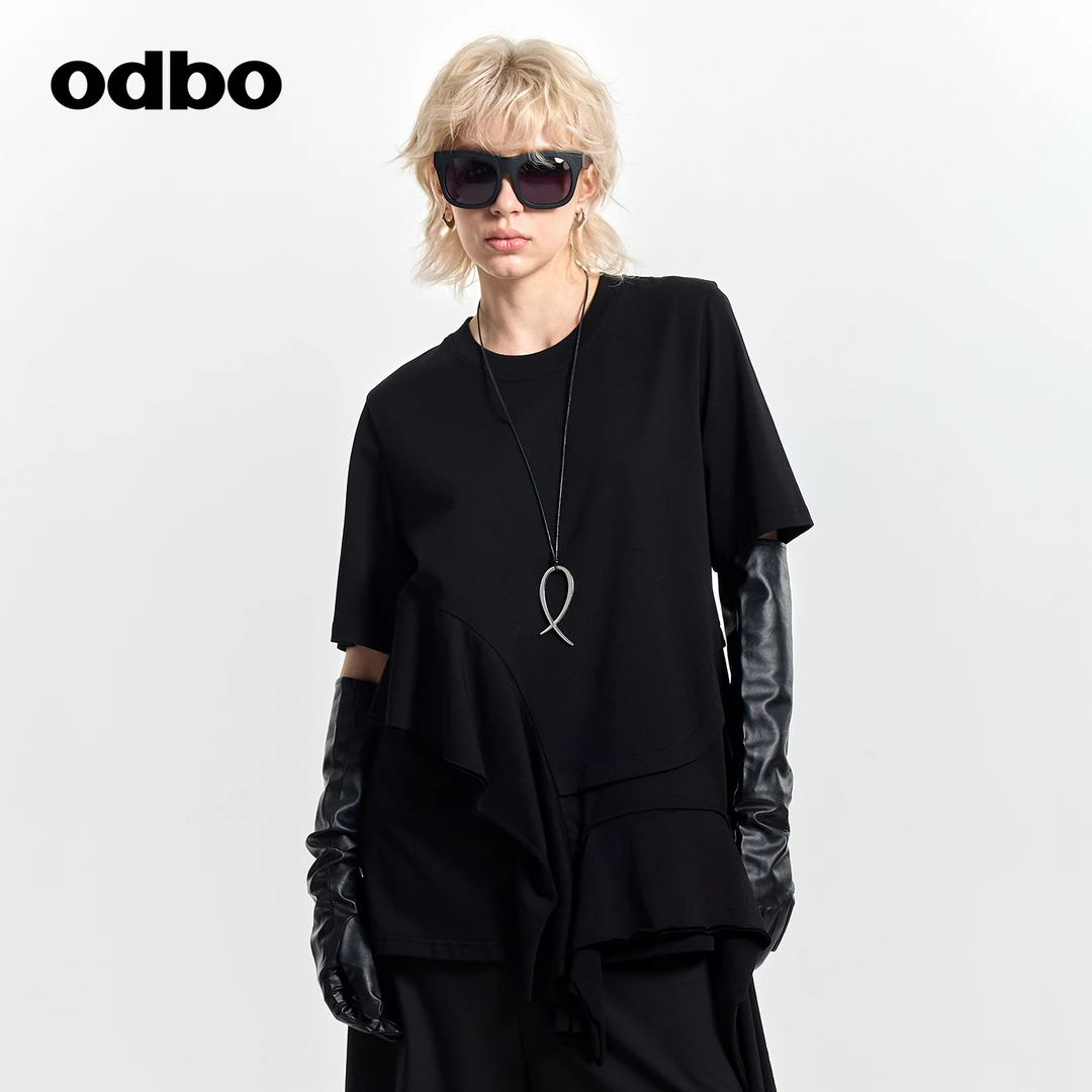 odbo/欧迪比欧【专柜正品 年终大促】女士t恤不规则针织上衣长袖