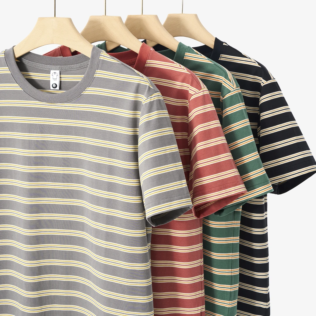 2025夏新款升级条纹圆领短袖男款休闲爆款t恤男春夏季透气打底衫
