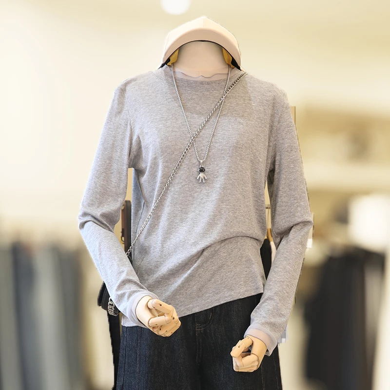 zaw大码女装体感舒服面膜T恤女显瘦内搭打底衫长袖胖mm上衣/25373