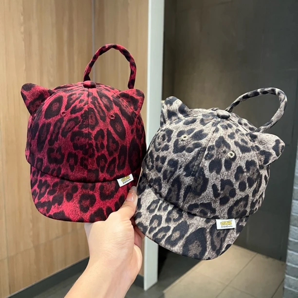 【萌趣翻倍】2025新款猫耳豹纹棒球帽男女童春秋个性时髦穿搭鸭舌帽