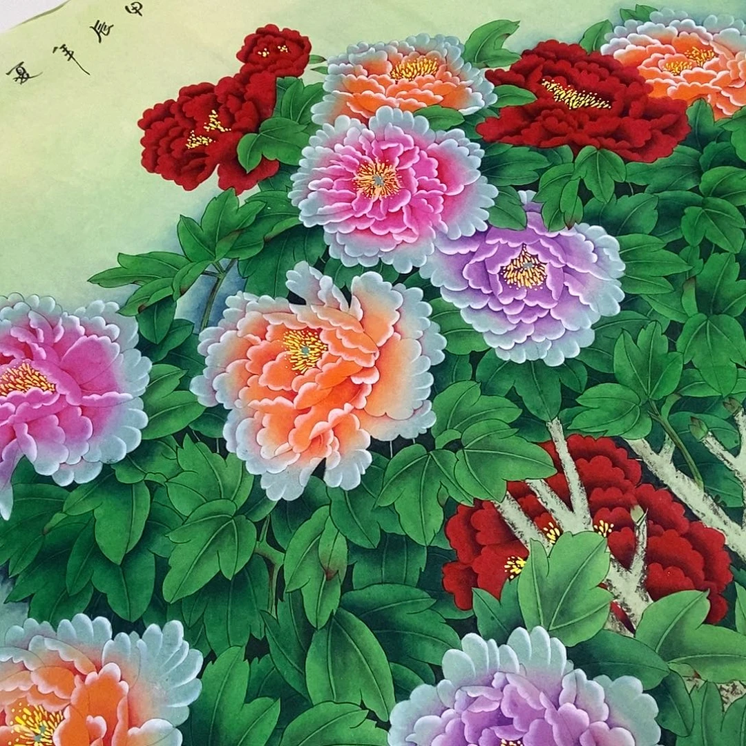 国画工笔画手绘牡丹花开富贵