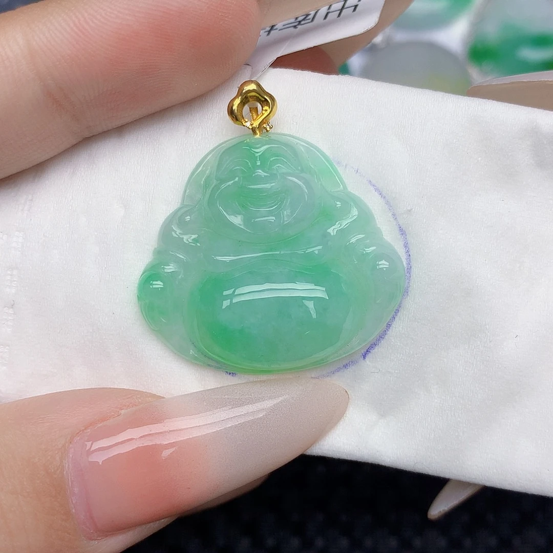 翡翠18K金镶嵌颈饰天然缅甸翡翠a货百元以上9元证书费自理