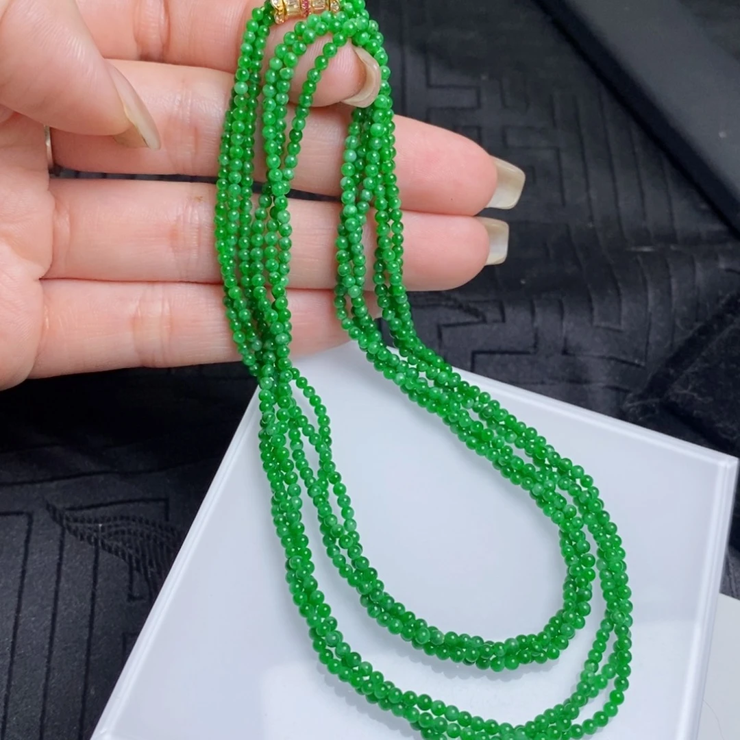 翡翠未镶嵌项链小米珠麻花链