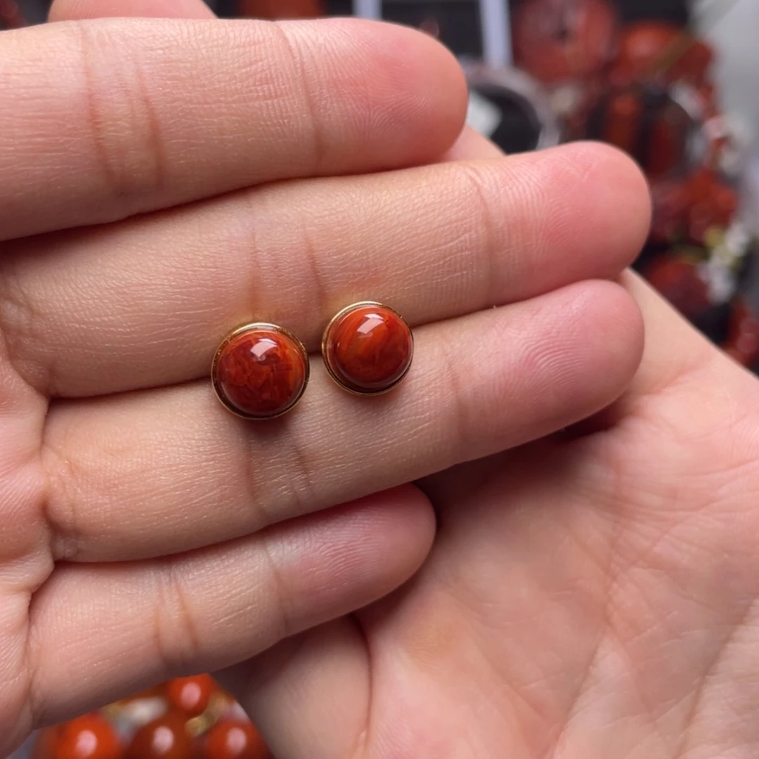 【闪购商品】银S925镶嵌耳钉开播福利南红玛瑙