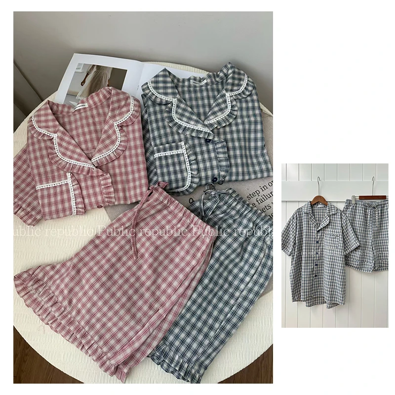 情侣款/韩国Public republic/纯色/睡衣/甜美棉纱家居套装