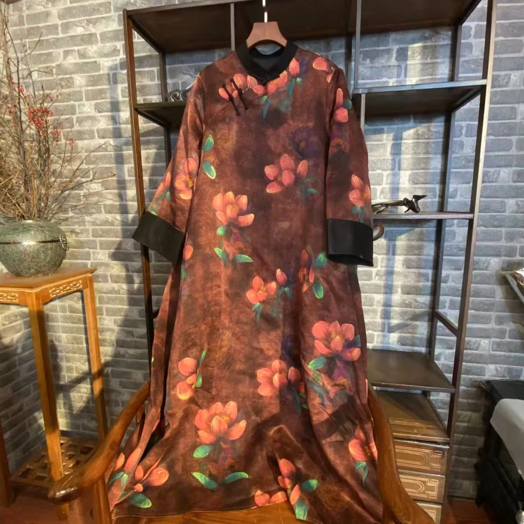 油皮老缎手绘透彩重缎大A袍子 A18-9019