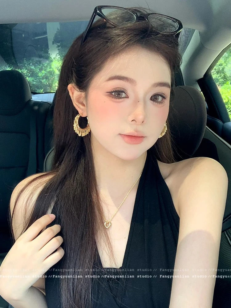 铜合金耳饰 波西米亚风金色流苏圈圈耳环女轻奢耳钉个性夸张耳饰