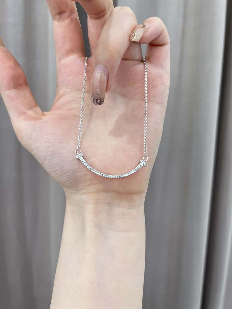 非金属合成锆石项链 【Florive珠宝】K白微笑锁骨套链