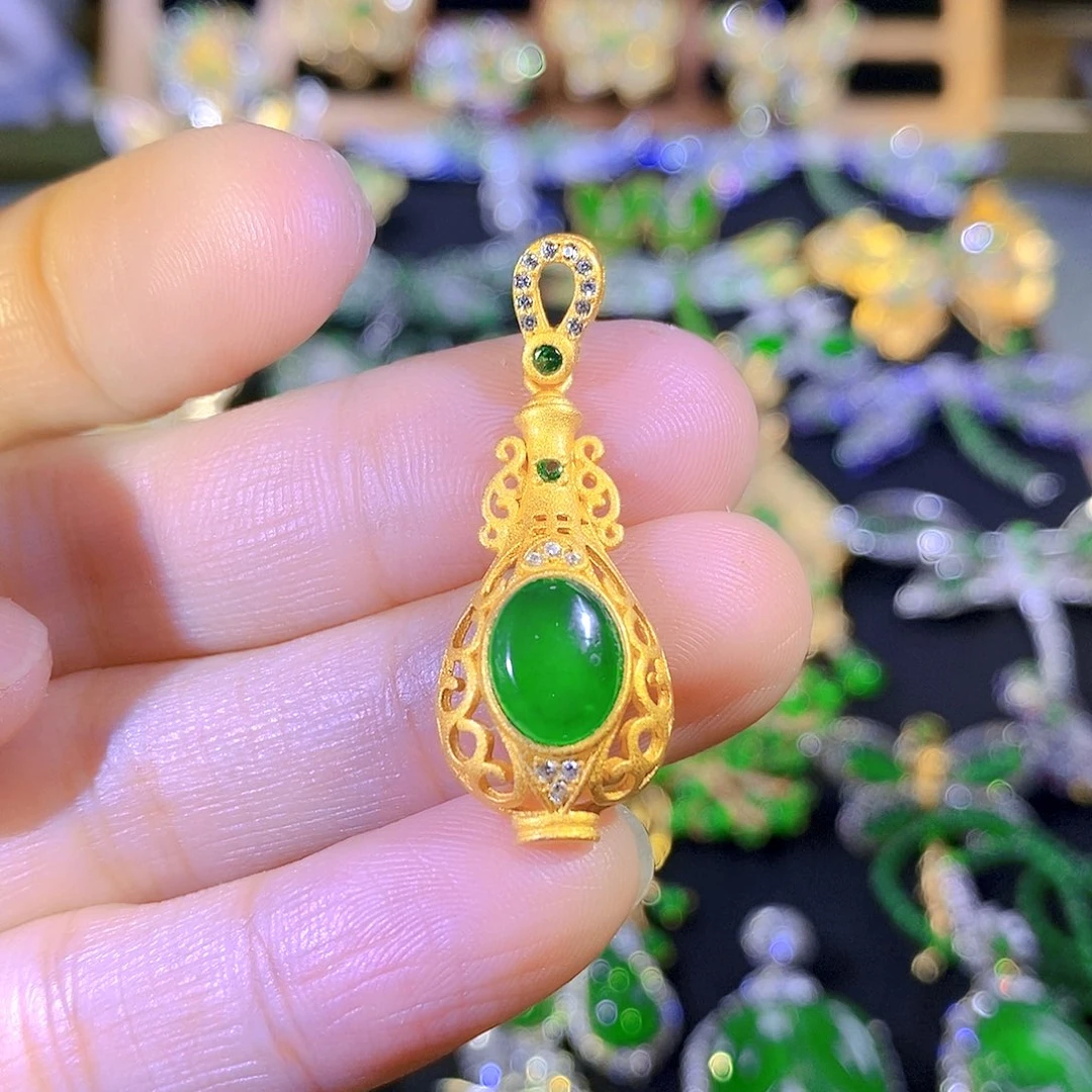 吊坠(不含链)银S925镶嵌翡翠