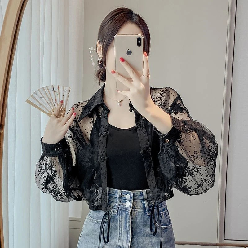 2025年中式国风防晒衬衫夏季时尚薄款短外套改良唐装盘扣白色上衣