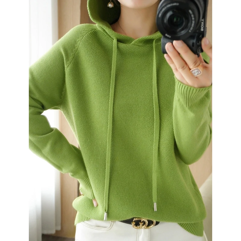 [减龄百搭·显瘦藏肉]原创正版女气质连帽衫针织卫衣长袖针织衫