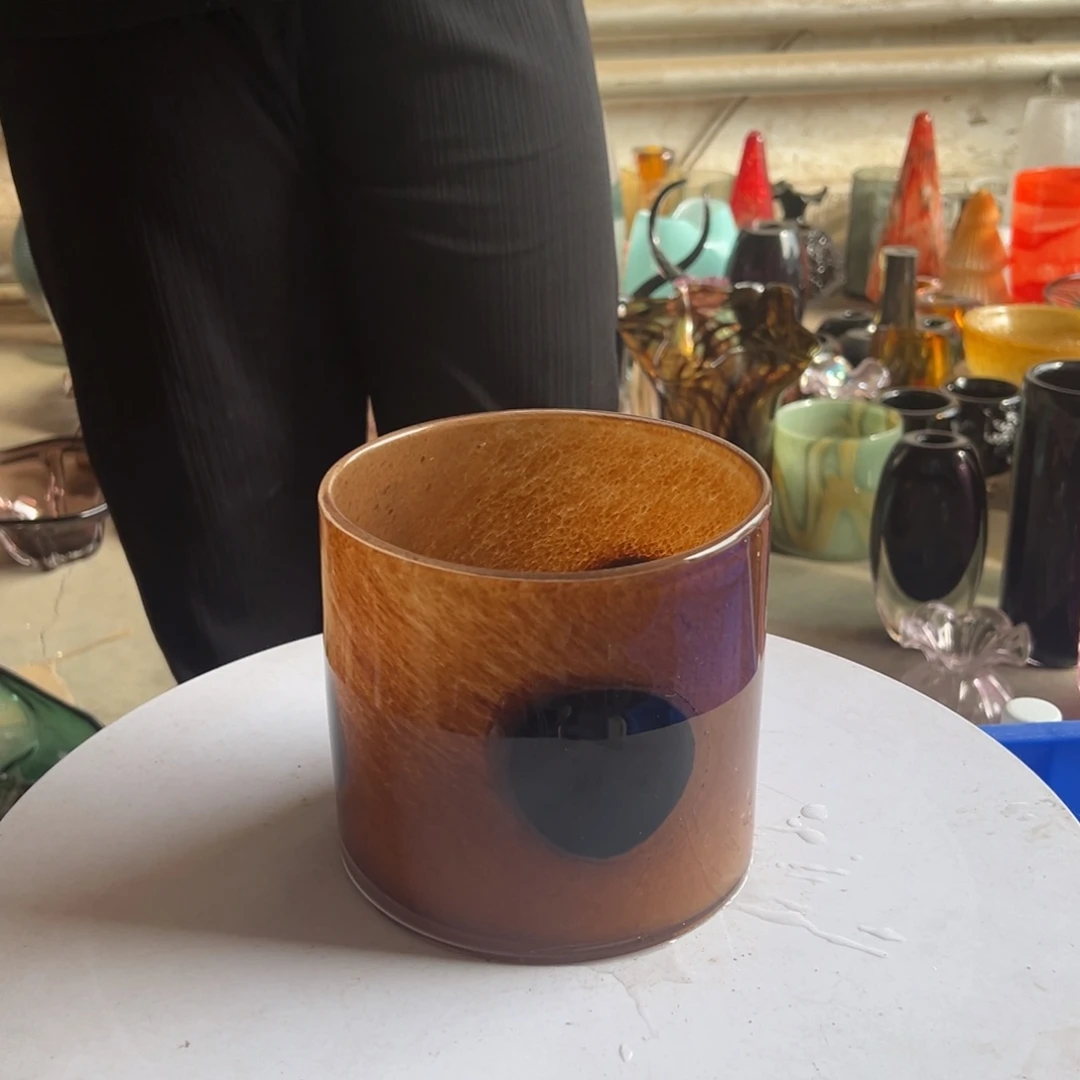 焦糖黑点琉璃花器摆件高度15微瑕