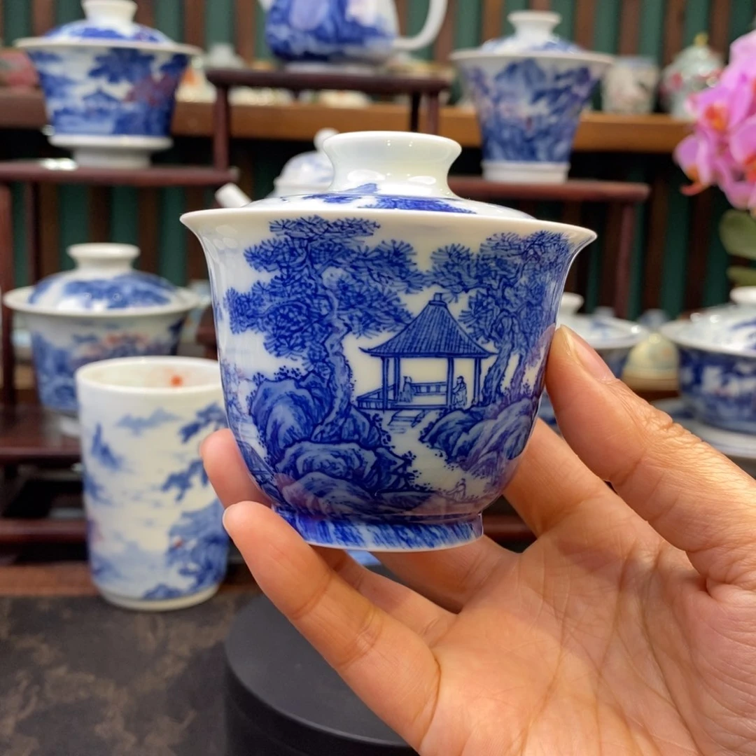 清三柴窑山水盖碗