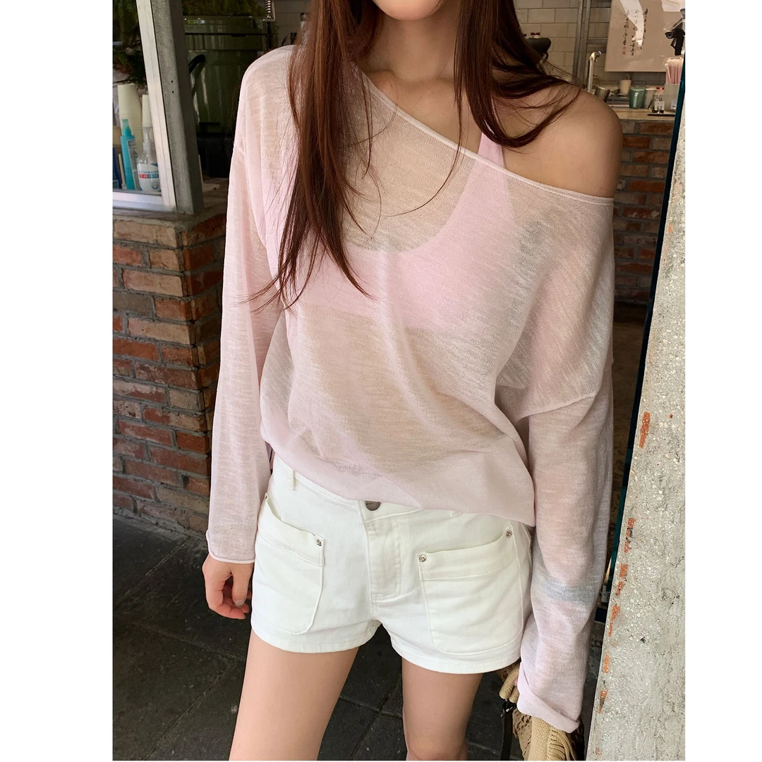 左边女装宽松上衣针织长袖空调衫2025夏季新款莱赛尔天丝亚麻罩衫