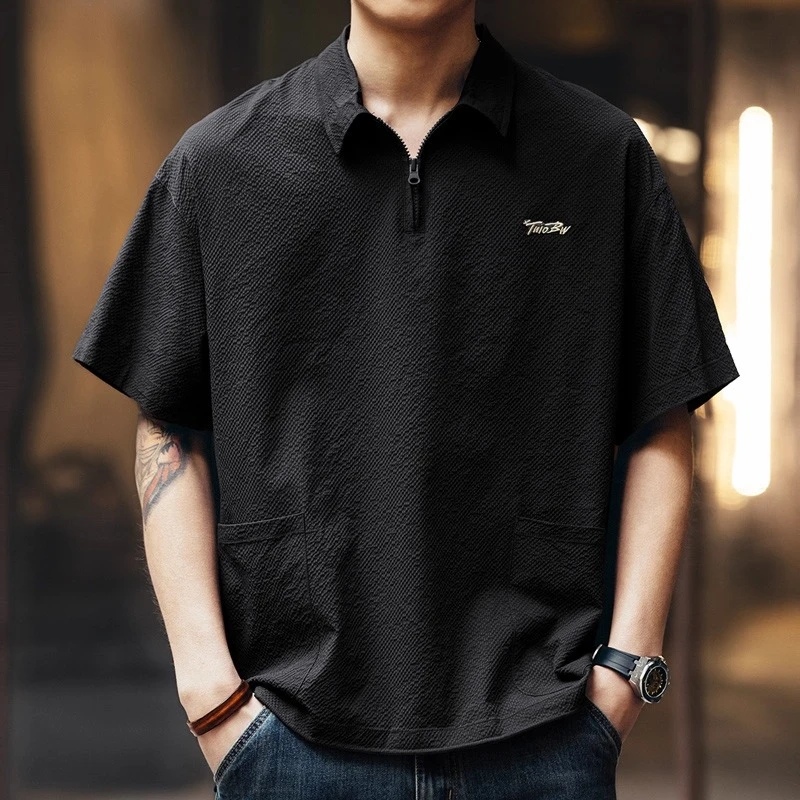 冰丝凉感轻薄工装Polo衫男士夏季潮牌速干短袖半拉链运动半袖衬衣
