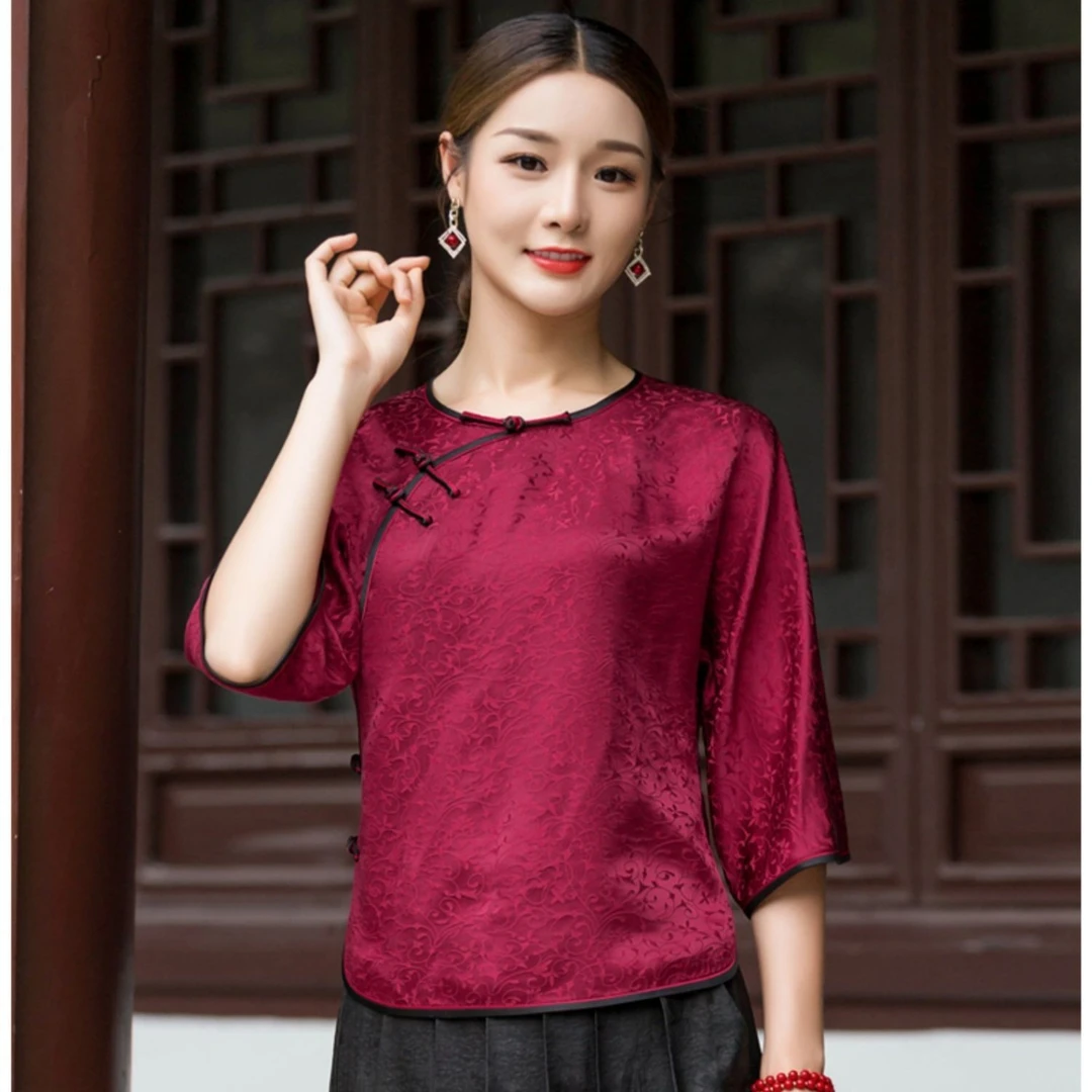 华族经典【迷遇】高端提花桑蚕丝中式唐装女夏季复古民国风上衣女装
