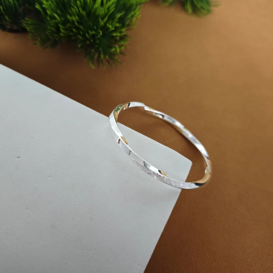 月辉银器 足银手镯 A912莫比乌斯钉沙镯22g±2g镯子实心磨砂气质