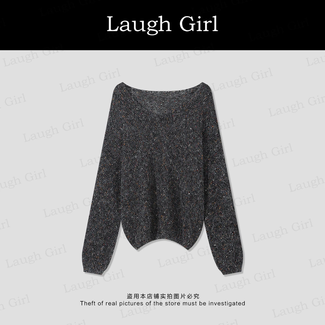 楚楚君 Laugh girl【星空】慵懒圆领彩点软糯针织毛衣XL53825J