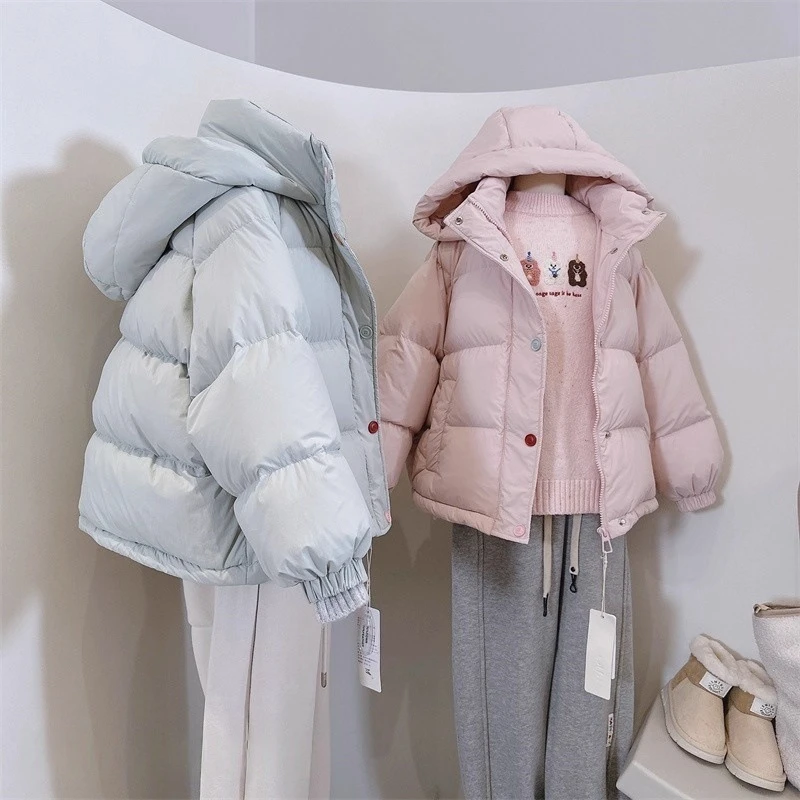童泰秋冬季新品女童中大童韩版2025时尚连帽彩色纽扣宽松保暖羽绒