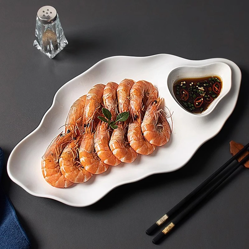 小吃餐具饺子盘白灼虾盘有格带醋碟子酒店餐厅饭店家用薯条饺盘