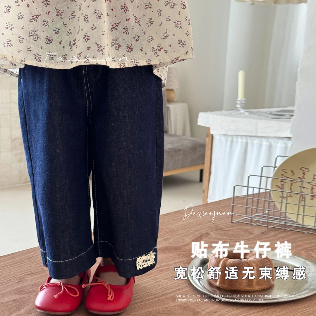 现货【大小卷】儿童夏季蕾丝小贴标女童牛仔裤-32650