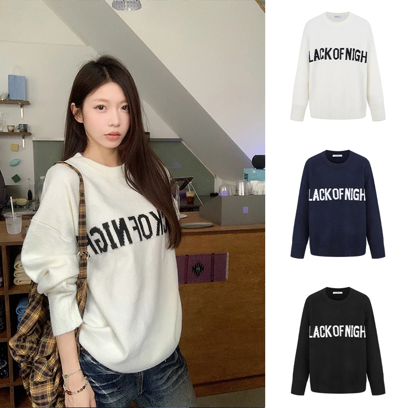 Moses Queen/魔西女王圆领厚款套头毛衣女秋冬宽松显瘦针织衫卫衣