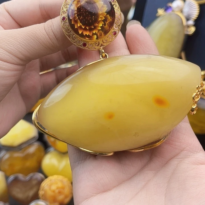 裸石琥珀银S925镶嵌