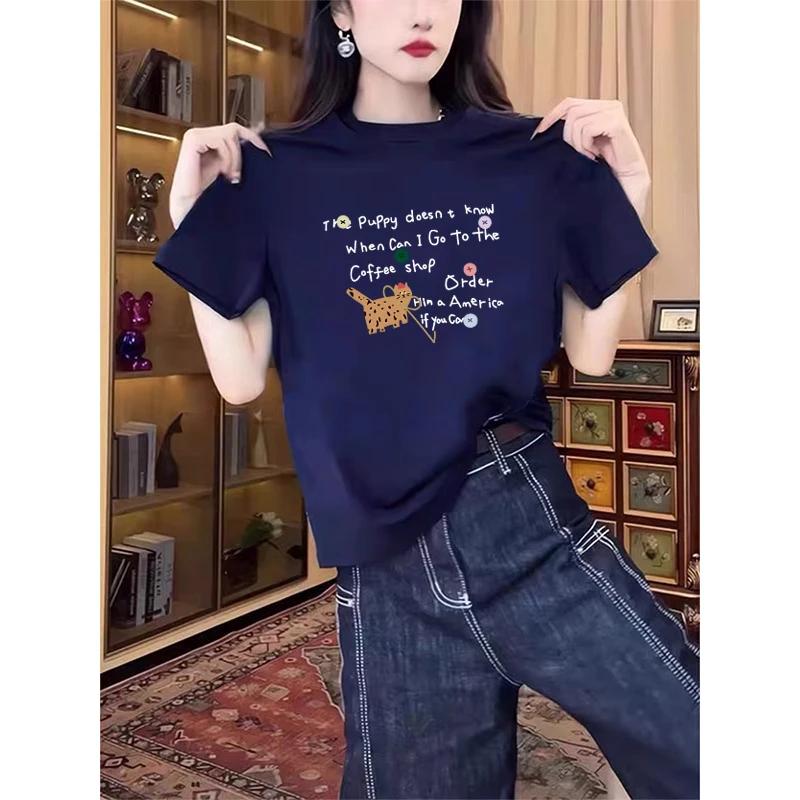 小众设计感正肩纯棉短袖t恤女2025新款时尚百搭藏青色上衣夏季潮