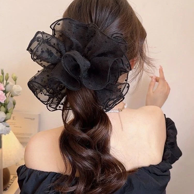 ins风网纱波点大肠圈2025新款高级感显发量头绳轻奢洋气发饰女