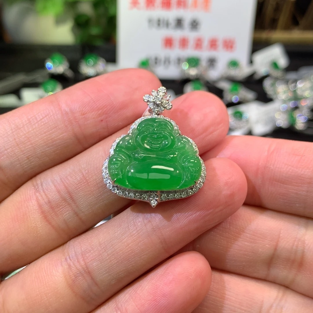 【闪购商品】翡翠吊坠(不含链)18K金镶嵌佛公