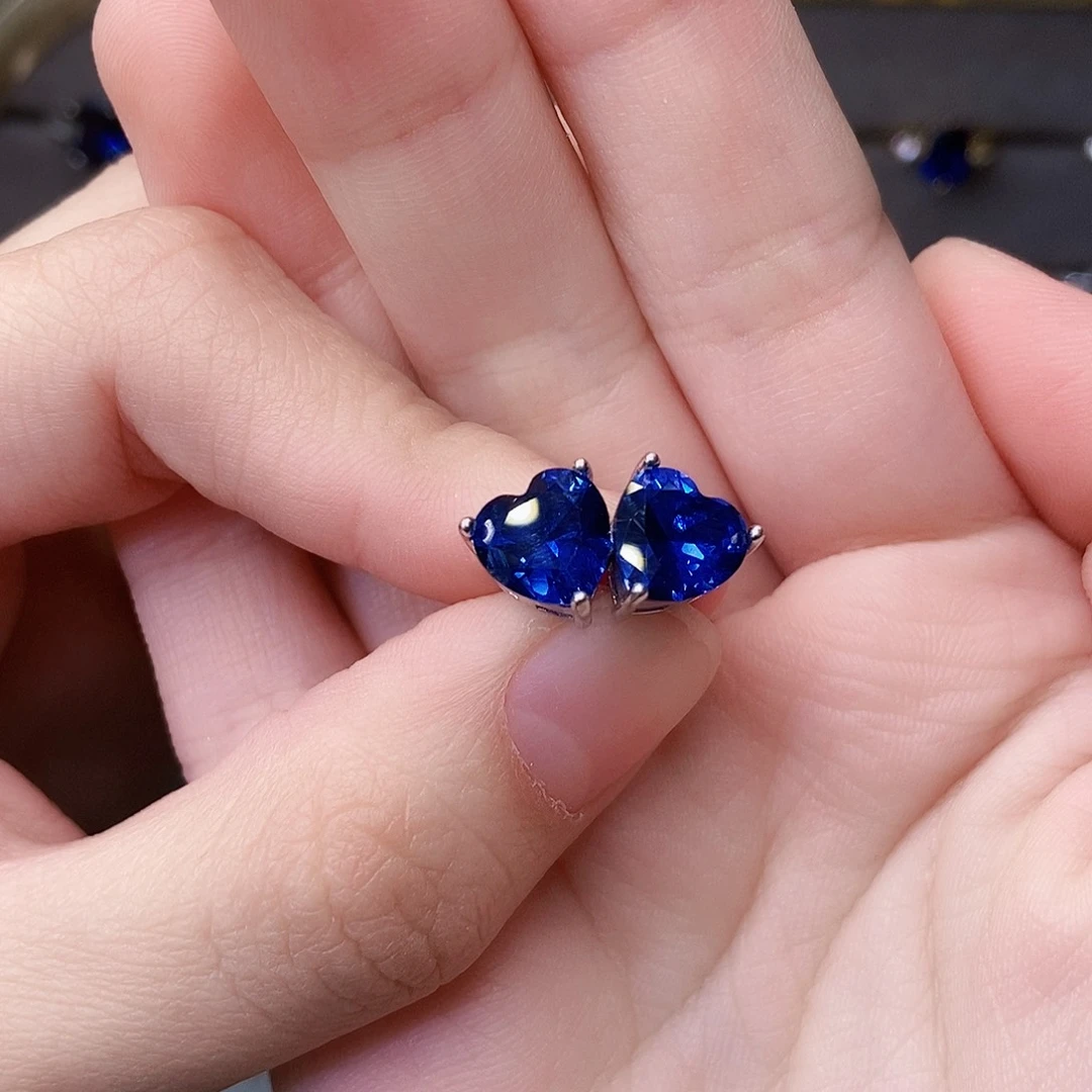 蓝宝石耳饰银S925镶嵌