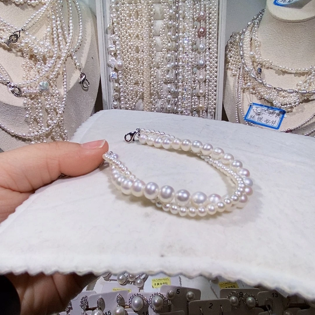 耳饰淡水珍珠银S925镶嵌极光炫彩手链