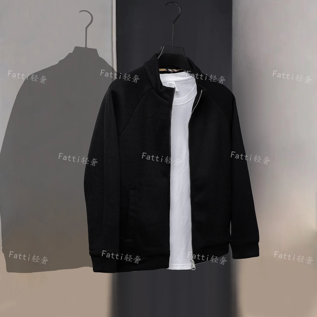 B+25年春季新款男士立领拉链针织外套修身欧货轻奢百搭