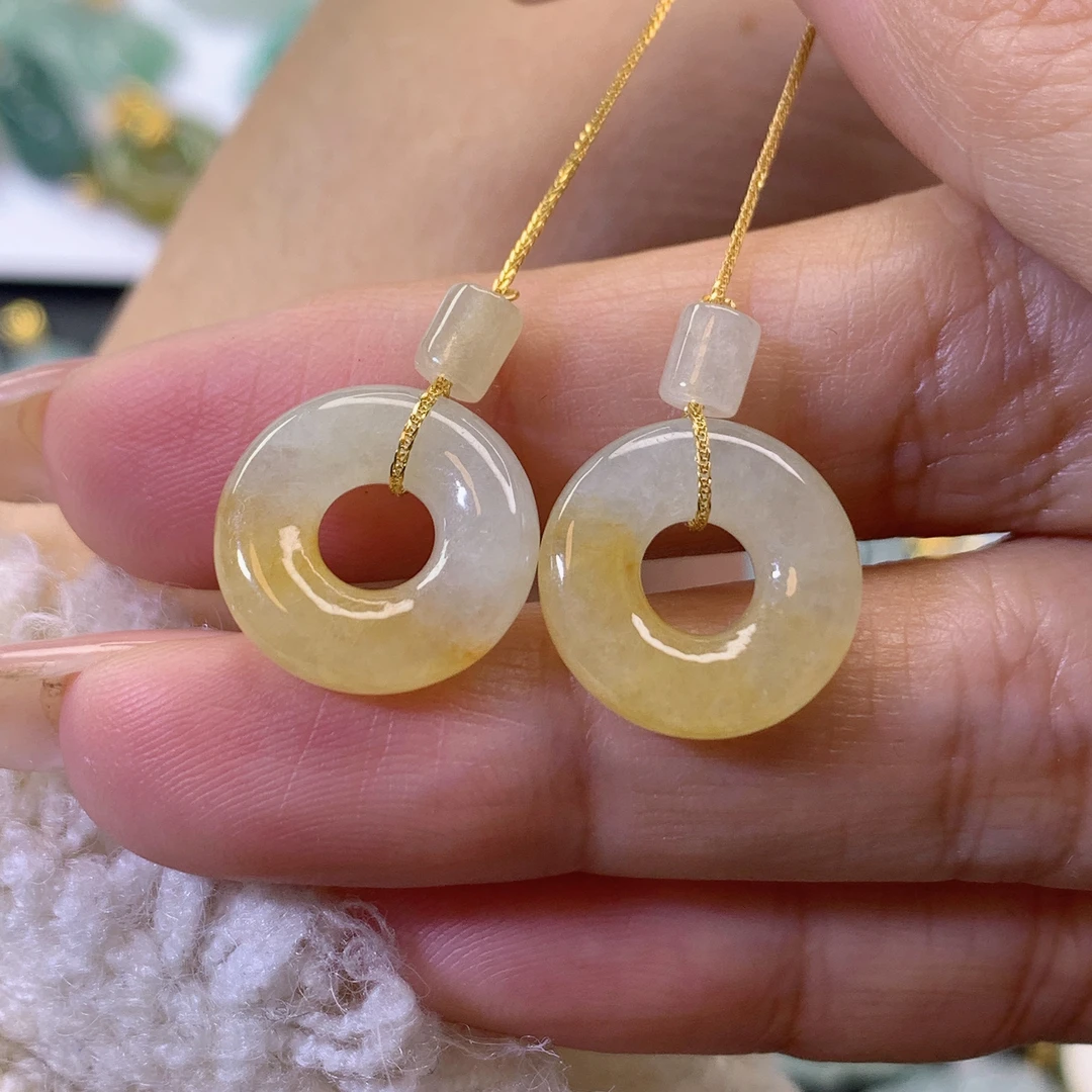 缅甸天然翡翠a货18k金甜甜耳坠14.8×3.7