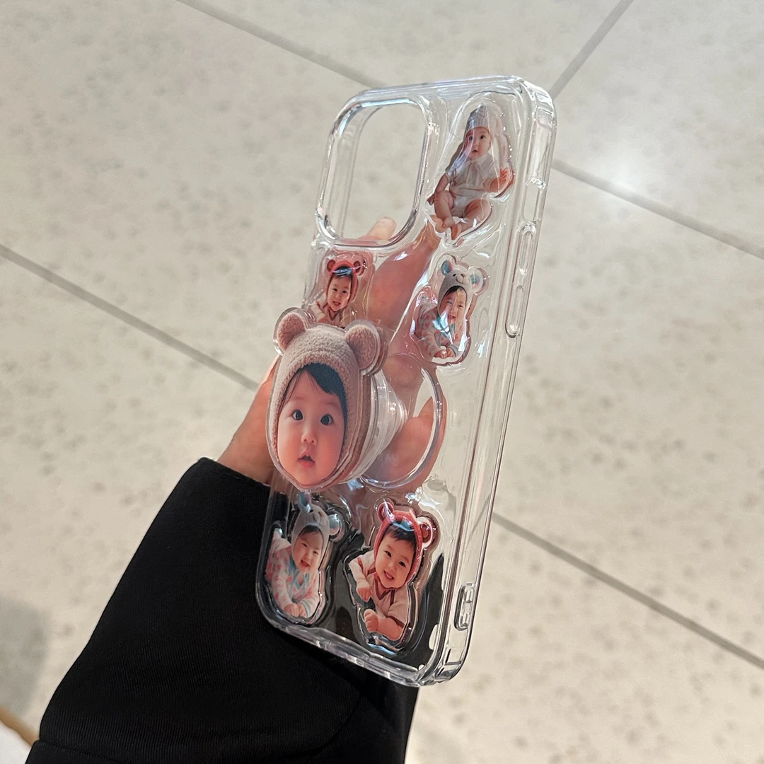 爆款定制可爱宝宝滴胶头像手机壳适用苹果小米华为礼物支架手机壳