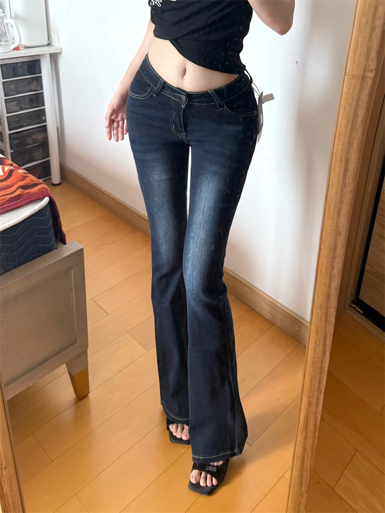 打造蚂蚁腰~韩国丰胯喇叭牛仔裤女加长高个子拖地V腰藏肉包臀长裤