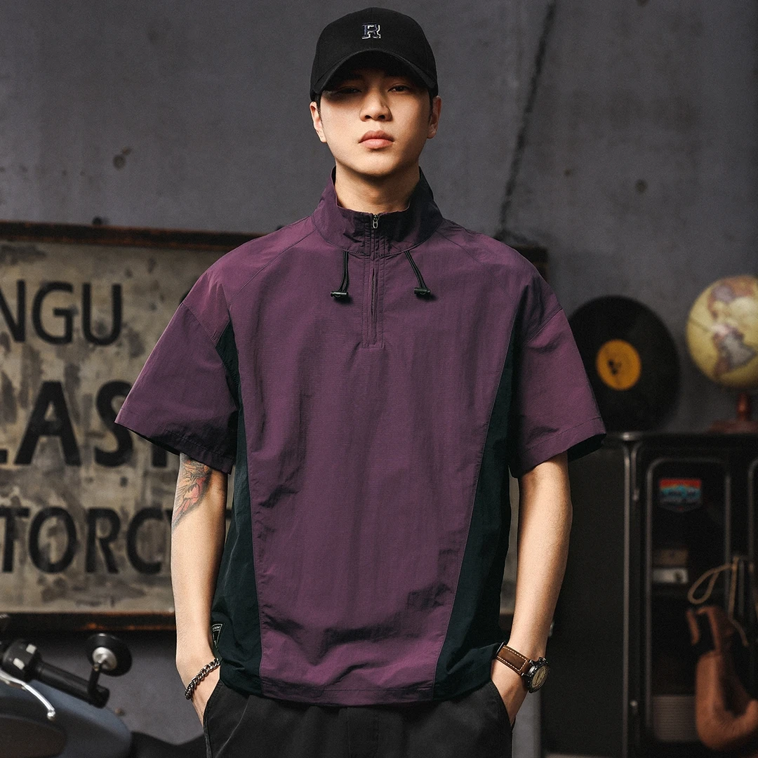 美式机能风速干冰丝Polo衫男短袖t恤夏季户外轻薄半拉链休闲体恤