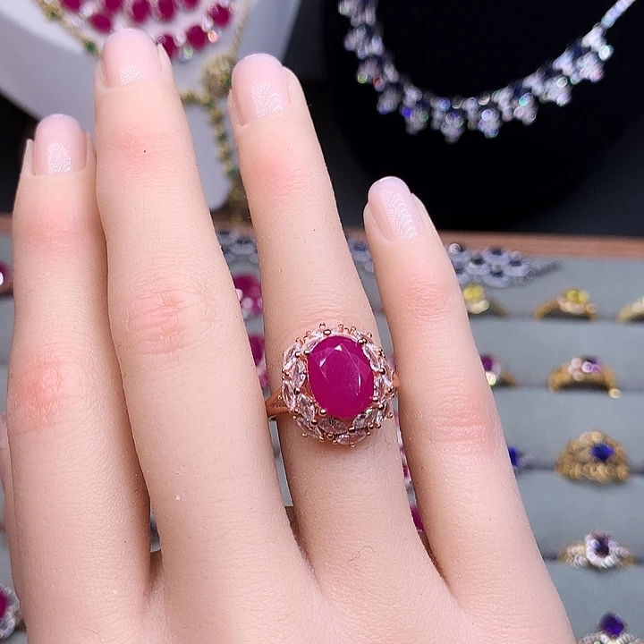 红宝石戒指银S925镶嵌